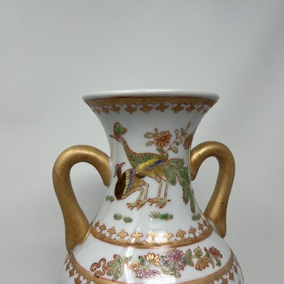 12.5" Vintage VTG Chinese Peacock Bird Vase Marked - Picture 7 of 13